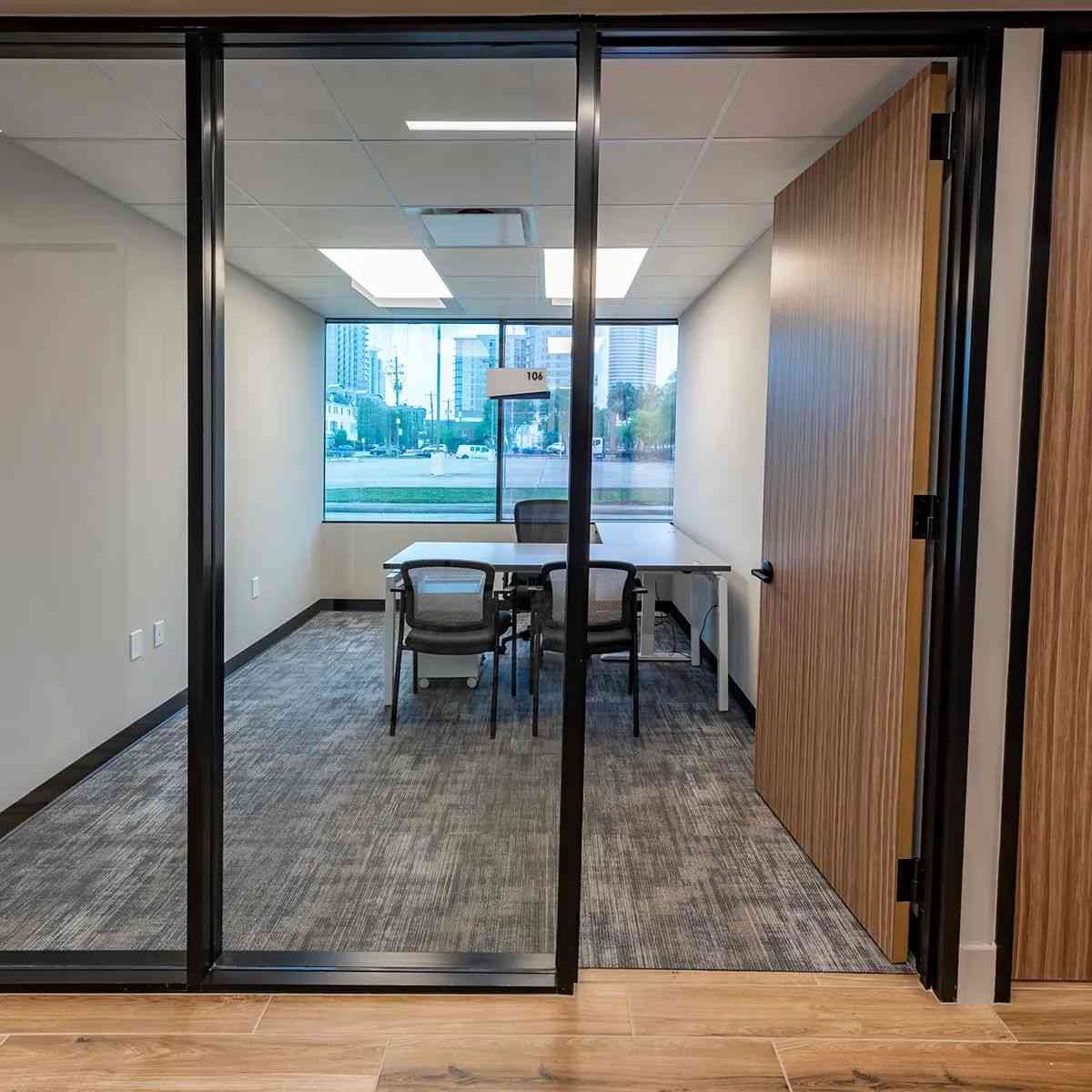 Stylish, flexible private office space with a glass door in River Oaks, Houston, TX