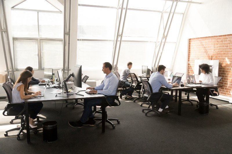 People Collaborating in a Modern Open Office Space in Texas