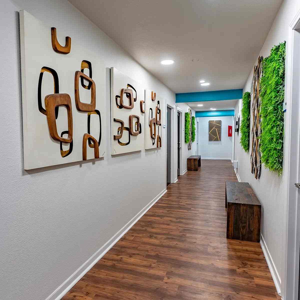 Modern flexible private office space with wooden floors in Heights Commons, Houston, TX