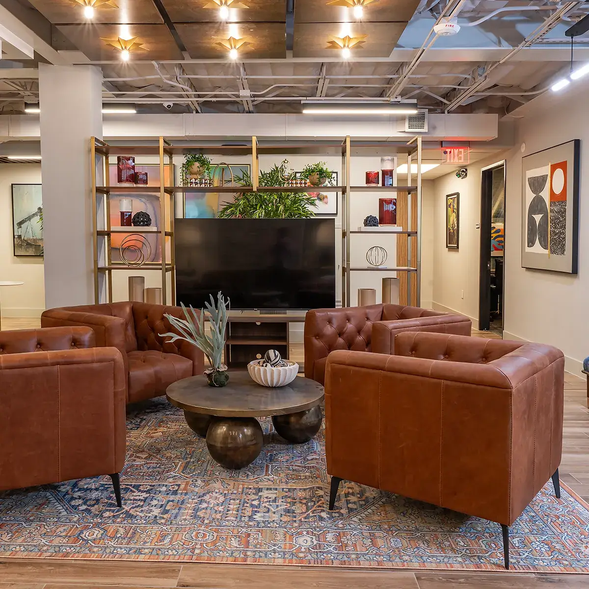 Flexible private office space with wooden interior in River Oaks, Houston, TX