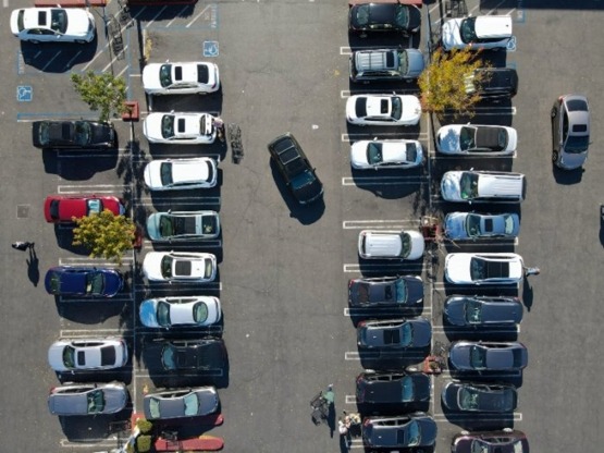 Aerial view of coworking office parking lot in Houston or San Antonio, Texas