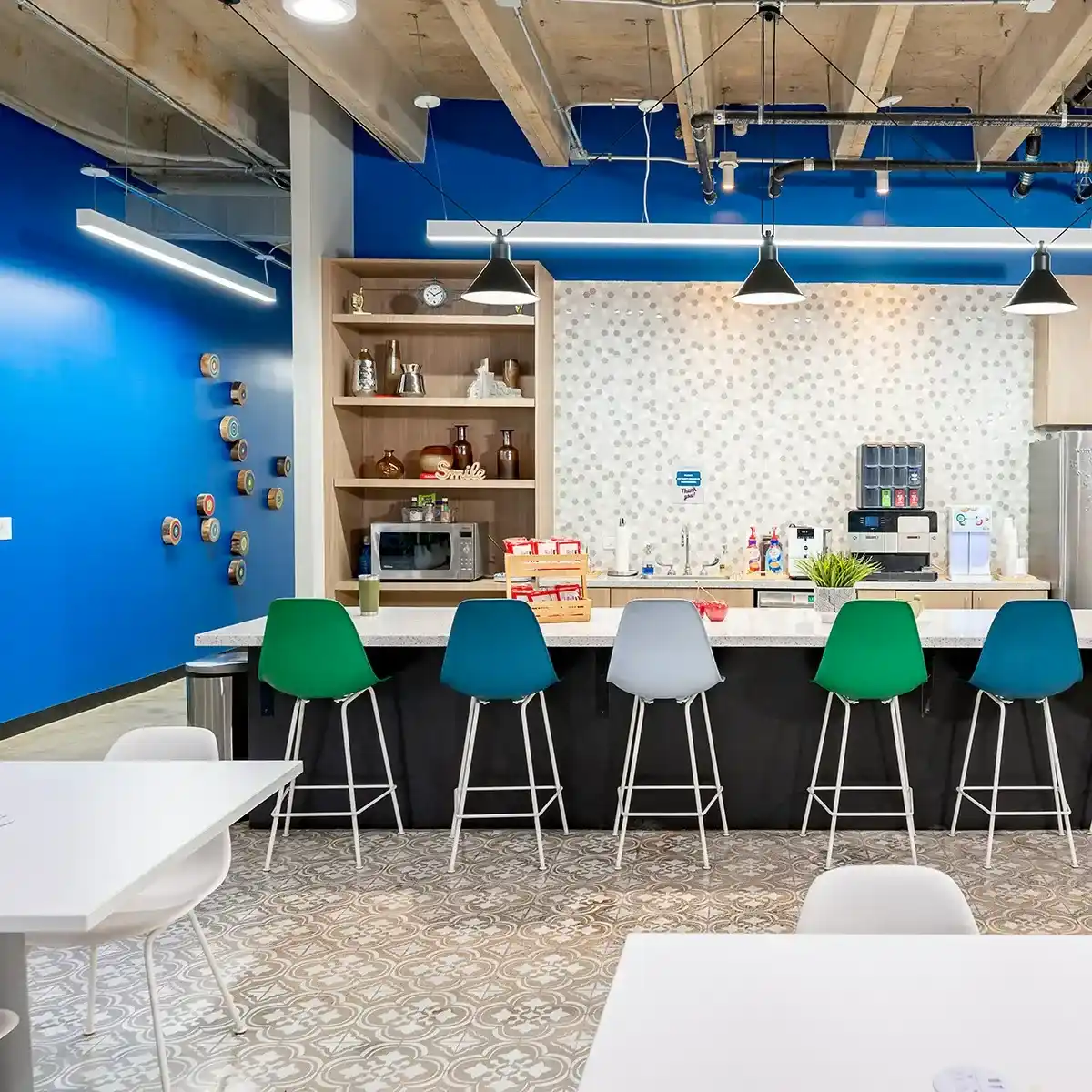 An Office with Blue Walls and White Countertops in Houston, TX