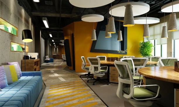 A Co-working Space Interior with Chairs and Lighting from Urban Office